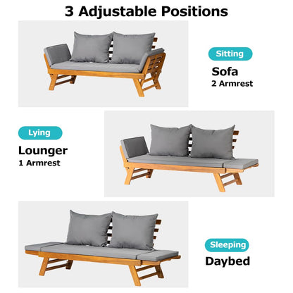 Acacia Wood Convertible Outdoor Sofa Bed with Cushions