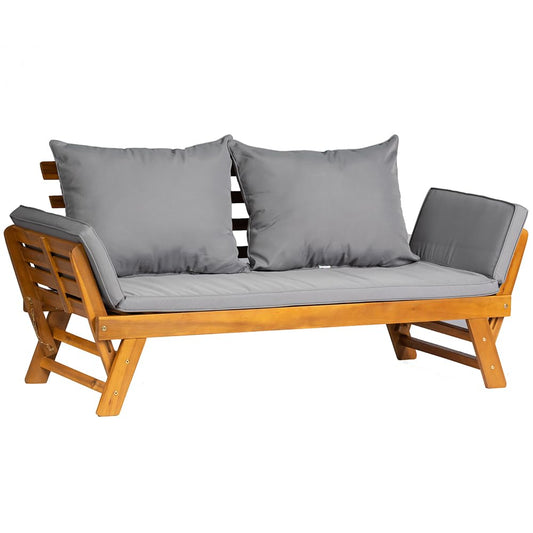 Acacia Wood Convertible Outdoor Sofa Bed with Cushions