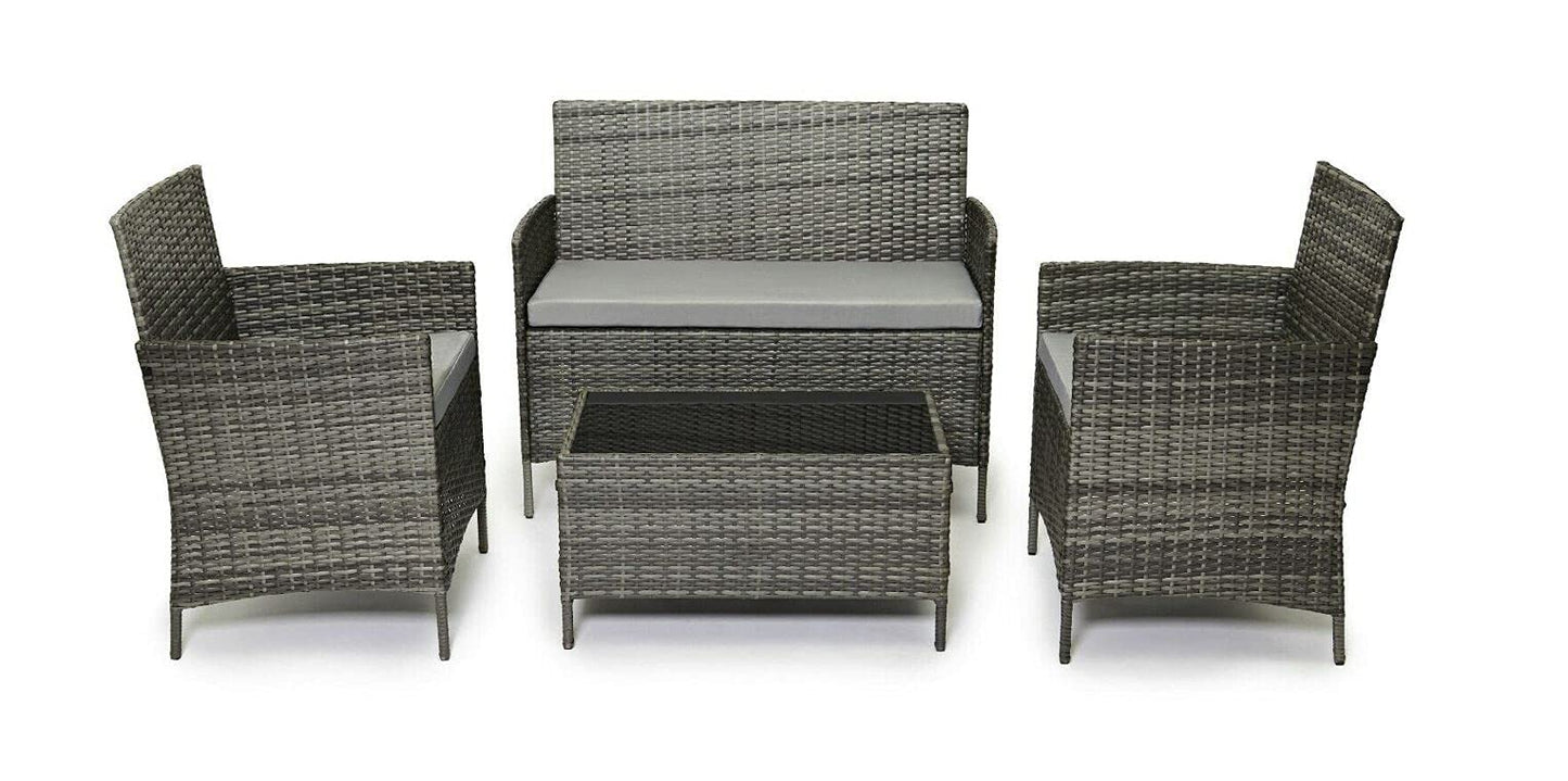 4-Seater Rattan Garden Furniture Set with Glass Coffee Table & Cushions