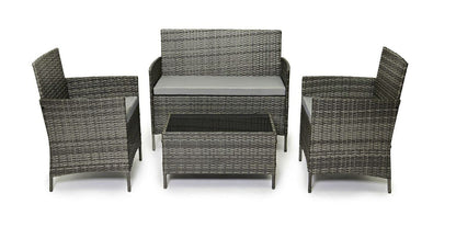 4-Seater Rattan Garden Furniture Set with Glass Coffee Table & Cushions
