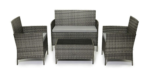 4-Seater Rattan Garden Furniture Set with Glass Coffee Table & Cushions