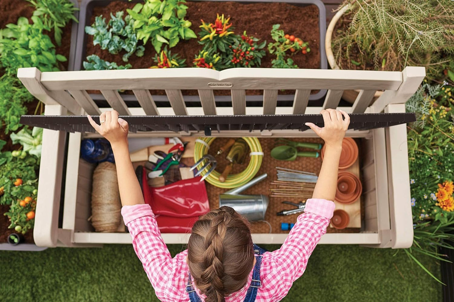 265 L Weather-Resistant Outdoor Garden Storage Bench