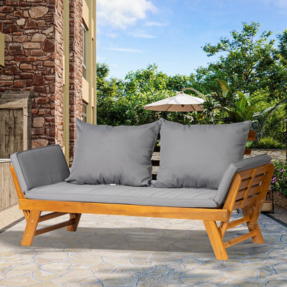 Acacia Wood Convertible Outdoor Sofa Bed with Cushions