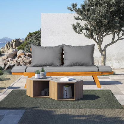 Acacia Wood Convertible Outdoor Sofa Bed with Cushions