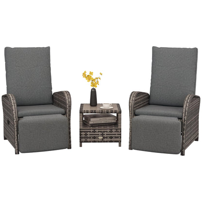 3-Piece Rattan Garden Bistro Set with Reclining Chairs & Coffee Table
