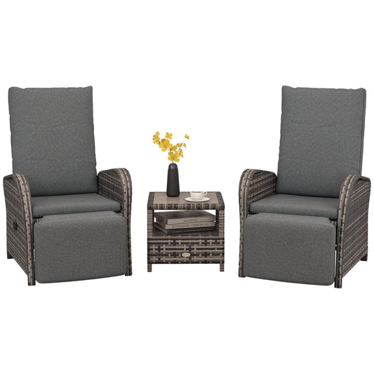 3-Piece Rattan Garden Bistro Set with Reclining Chairs & Coffee Table