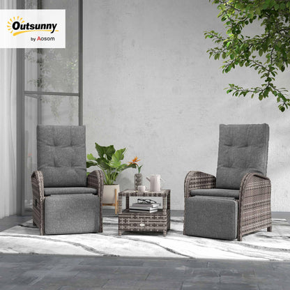 3-Piece Rattan Garden Bistro Set with Reclining Chairs & Coffee Table