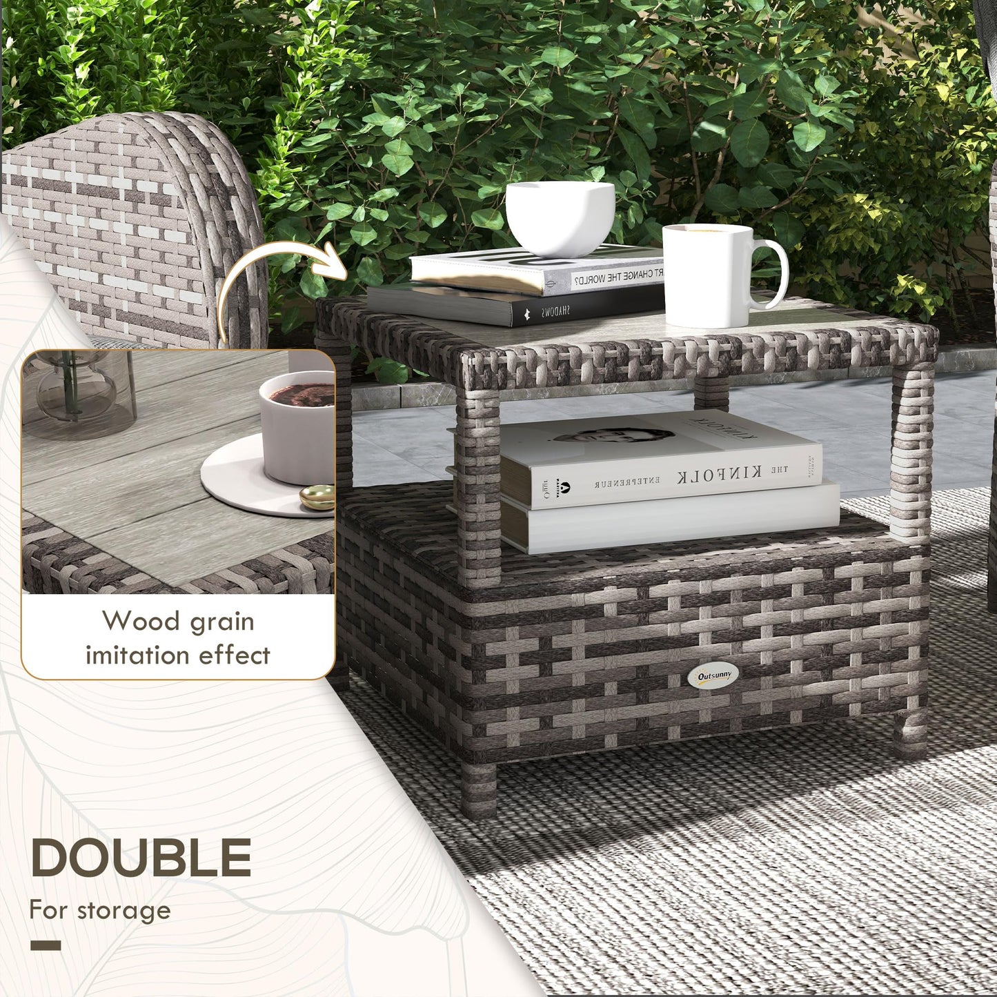 3-Piece Rattan Garden Bistro Set with Reclining Chairs & Coffee Table