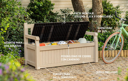 265 L Weather-Resistant Outdoor Garden Storage Bench
